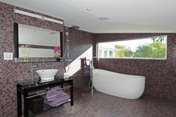 baño-gris-rosado-azulejo-bañera en blanco -interesting baño azulejos ideas