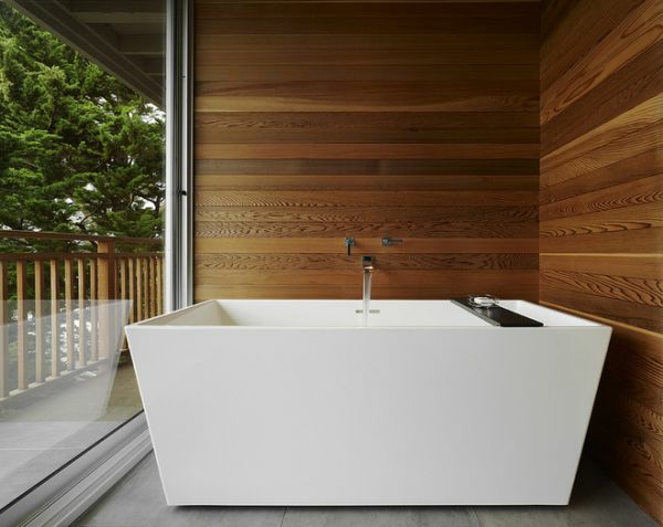 дървена стена за луксозно оборудване за баня