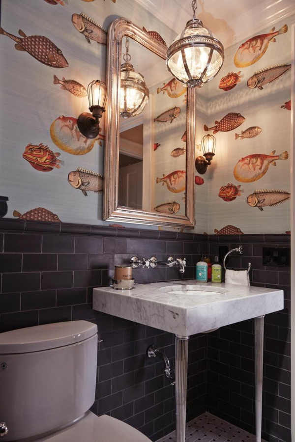 salle de bain-idées-design-papier peint-idées-designer papier peint avec poisson-fond-conception