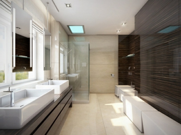 salle de bains-sans-tuiles en verre-mur panneaux bois-optique-foncé