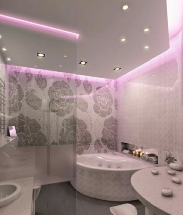 salle de bains-romantique éclairage en mauvais bain rose-lumière