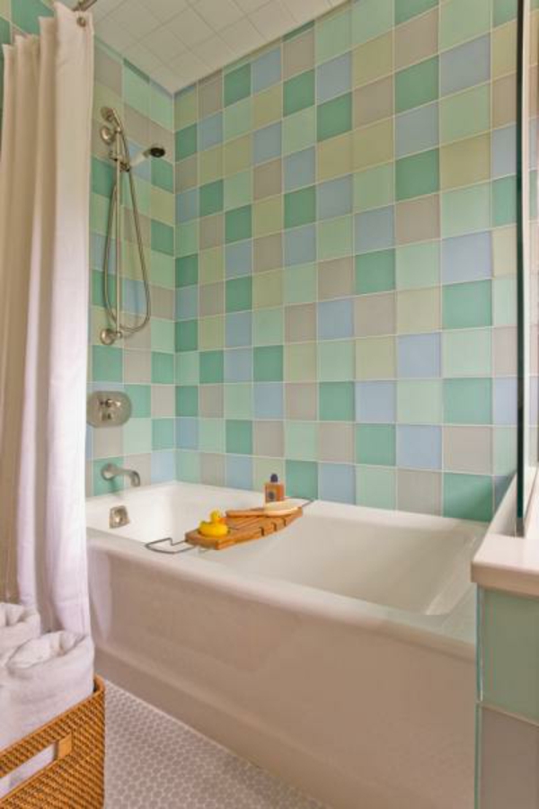 浴室趋势浴室瓷砖 - 绿松石灰褐色的颜色