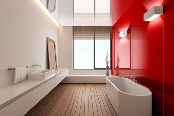 тоалетни принадлежности-баня-декор-баня-обзавеждане-обзавеждане-акцент-стена в червено