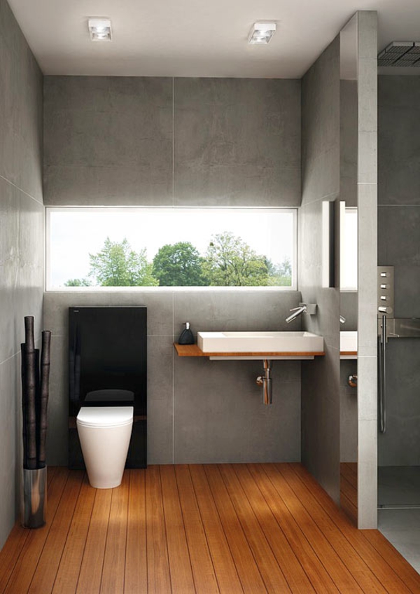 idées-pour-badezimmergestalung-avec-bois brun belle-sol salle de bain