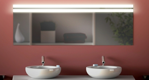 lavado de iluminación y dos baños en espejo centrado en las cuencas
