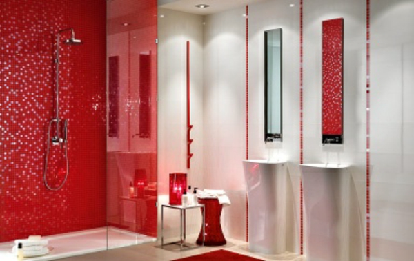 баня плочка мозайка червена баня - модерна душ кабина