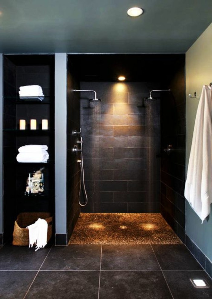 salle de bains design-idées-salle de bains conception en noir avec douche à l'éclairage de l'enceinte