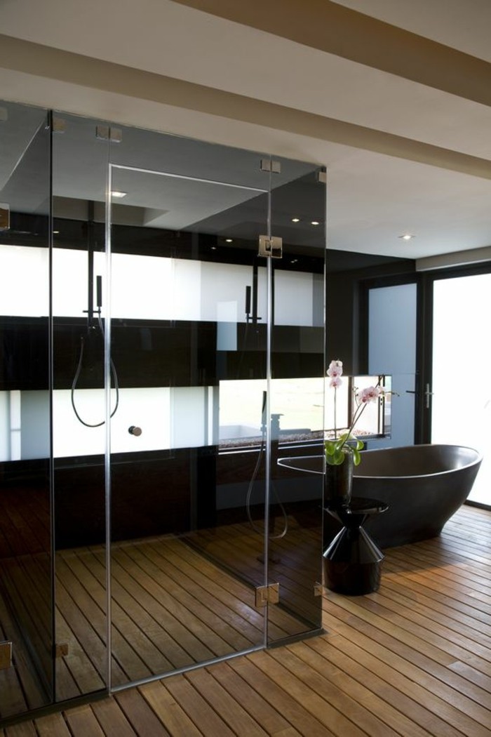 kupaonica dizajn ideje-kupaona dizajn-u-crnoj-s-retro-kada-i-bottom-of-drva