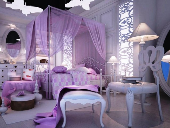 芭比房子紫罗兰色床蝴蝶