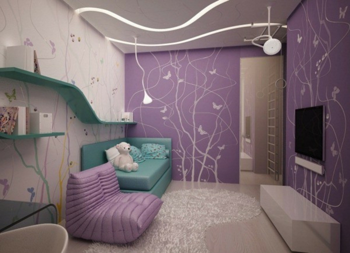 芭比娃娃的房子，客厅，壁纸，紫色