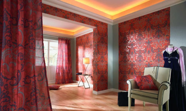 barroco-papel pintado-rojo-color - y cortinas
