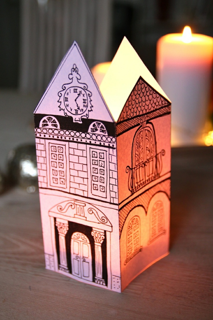 ъглова хартия фенер, сграда, рисуване, бяла свещ, свещ