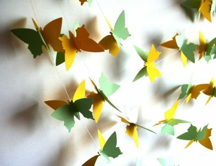 kézműves ötletek a papír-pillangók-in-sárga-zöld