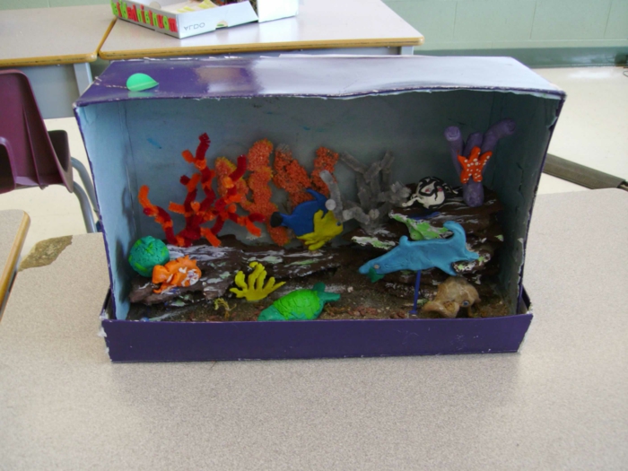 като аквариум с риба правят кутия за обувки в син цвят
