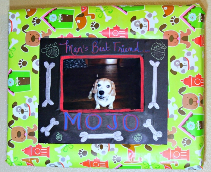 Készítsen kartonpapírral - ajándék a kutyatenyészethez fényképével és festett csontjaival