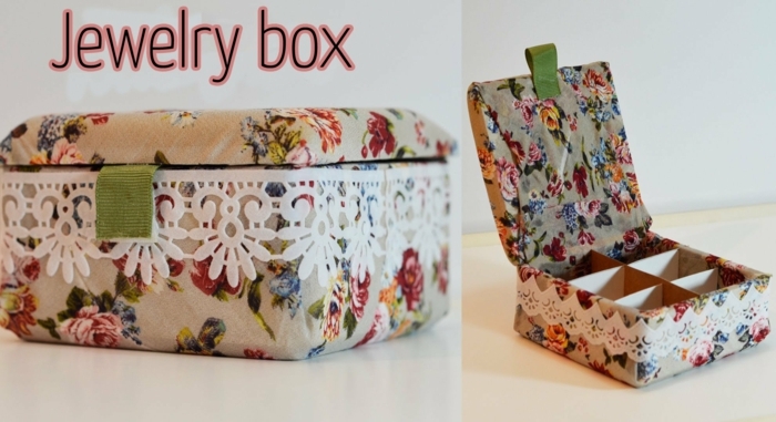 फीता और गुलाब पैटर्न के साथ जूता बॉक्स आभूषण बॉक्स - कार्डबोर्ड के साथ शिल्प