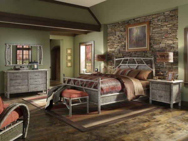 spavaća soba stil zemlje - zid od opeke kao naglasak
