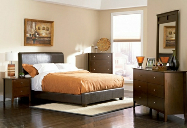 बेज भूरे रंग के बेडरूम डिजाइन विचारों नारंगी लिनन