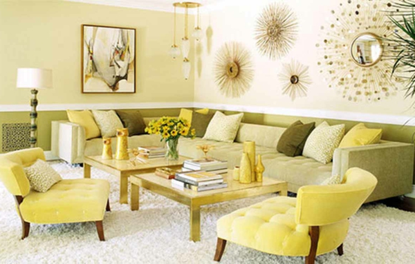 rasvjetne ideje za dnevni boravak žuti jastuci za hladu na velikom kauču