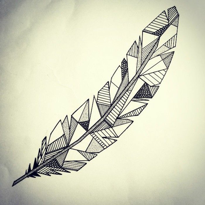 Татуировки изображения, най-популярният татуировки Feather татуировка с Геометрична структура