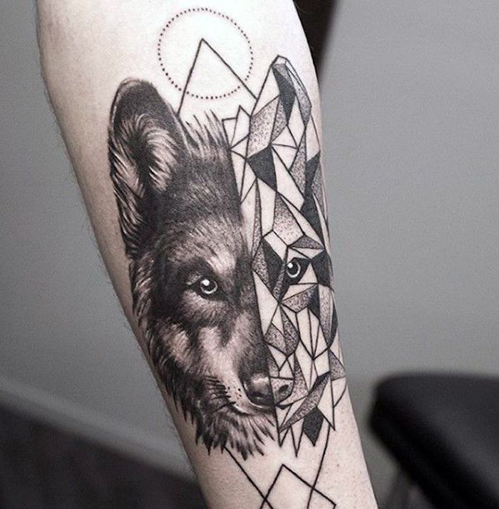 najpopularnije tetovaže, glava vukova s ​​geometrijskim likovima