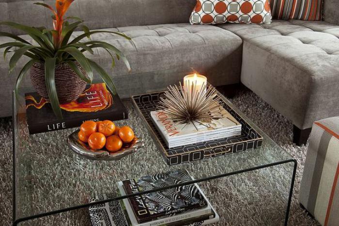 נוחה-אפור ספת שטיח זכוכית רכה שולחן קפה שולחן סלון