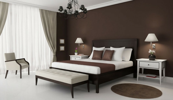 best-τοίχο χρώμα για υπνοδωμάτια-καφέ-όμορφα-μαξιλάρι-και-φως-κουρτίνες