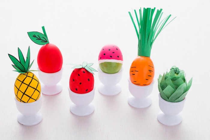 Направете забавни яйца като плодове с хартия и цветове - ананас, ягода, пъпеш, ябълка