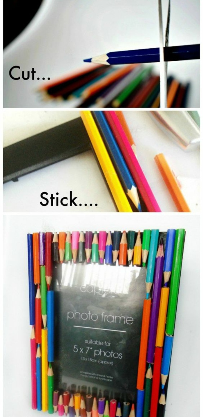 diy képkeret színes ceruza díszítéssel