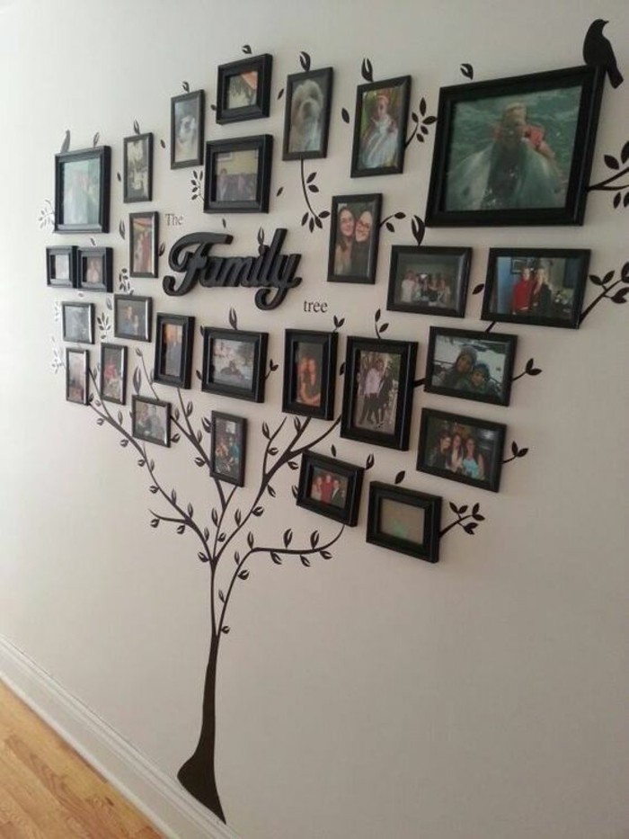 рамка на картина стена-семейно-дървото на снимки сиво стена етаж от дърва