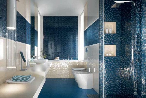 синя подови плочки Боядисан баня