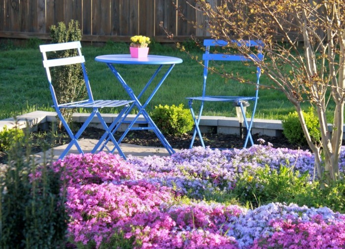 حديقة الزرقاء الأثاث الأرجواني زهرة حديقة تصميم الأفكار
