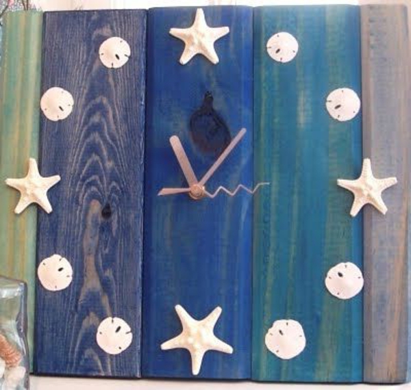 Plava Drveni zidni sat dizajn ideja školjke