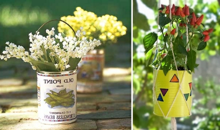 keramičke posude obojene mogu dizajnerske ideje cvjetnih cvjetova žute konzerve s ukrasima trokuta
