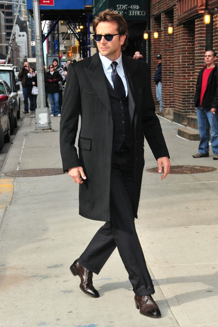Bradley Cooper-tyylikäs puku-tie-musta takki Miesten muoti