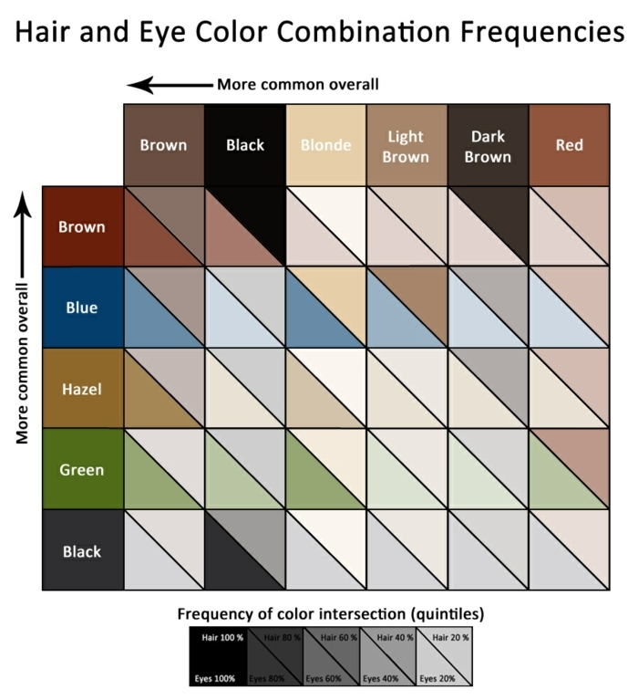 لون العين يعني توليفات لون الشعر ولون العين ما يمكن توقعه الجدول