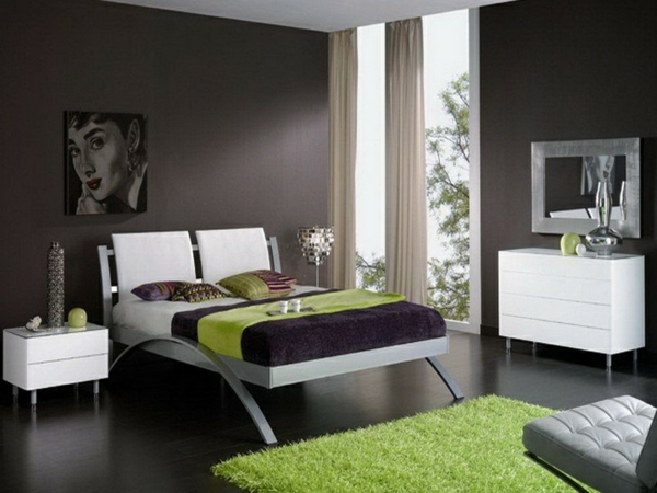 кафяви мебели-кафяво-зелен дизайн стена