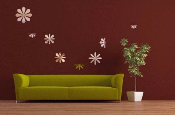 καφέ-τοίχο χρώμα πράσινο-καναπέ-μοντέρνο σχεδιασμό