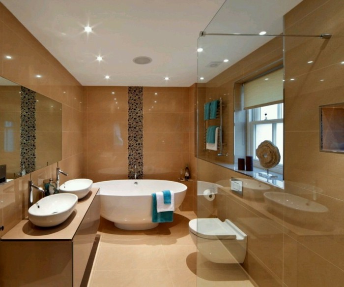 भूरे रंग की दीवार डिजाइन भूरे-बाथरूम