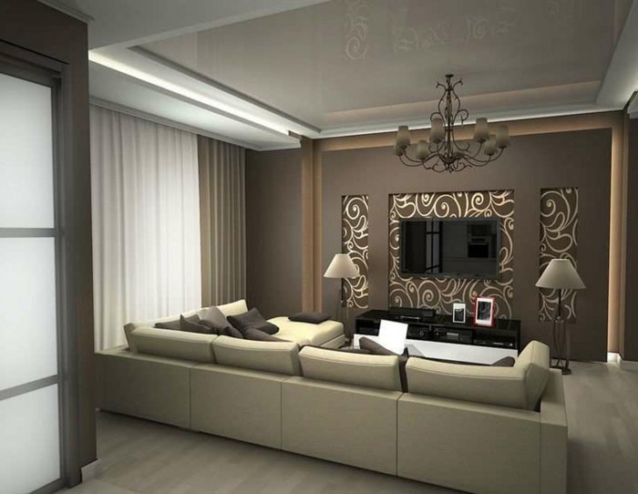 -Pared marrón diseño-a-acogedor apartamento-con-marrón-muros