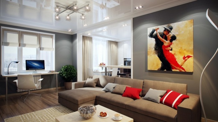 καφέ-και-καναπέ-μεγάλη-εικόνα-to-the-wall-καθιστικό βαφής τοίχων δωμάτιο