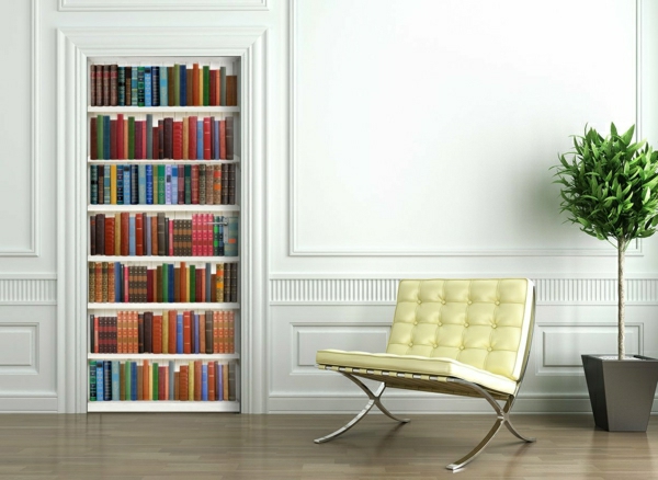 الملونة الكتب والصور خلفية الجدار والأصفر كرسي حجمها-حجمها