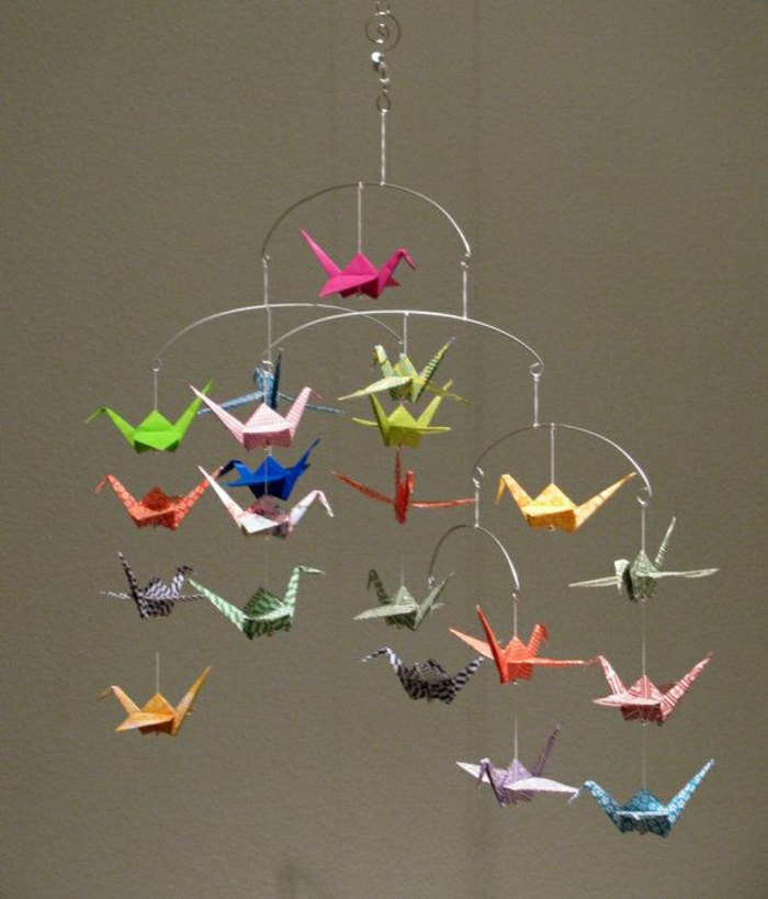 origami de colores grúas-Mobile