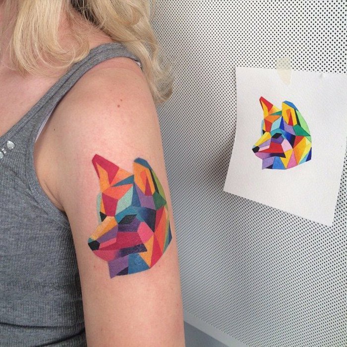Tetoválás képek színes tetoválás Wolf rajz-with-geometriai szerkezettel