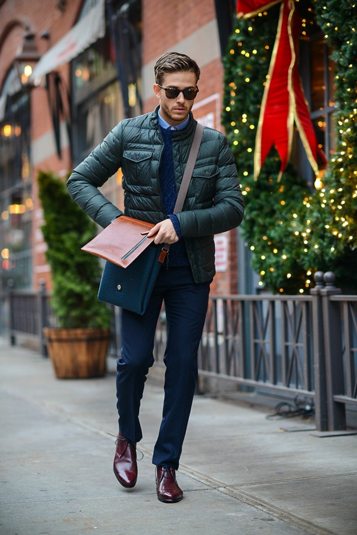 à la mode en tenues d'hiver pour les hommes avec le code vestimentaire d'affaires affaires sac décontracté lunettes accessoires