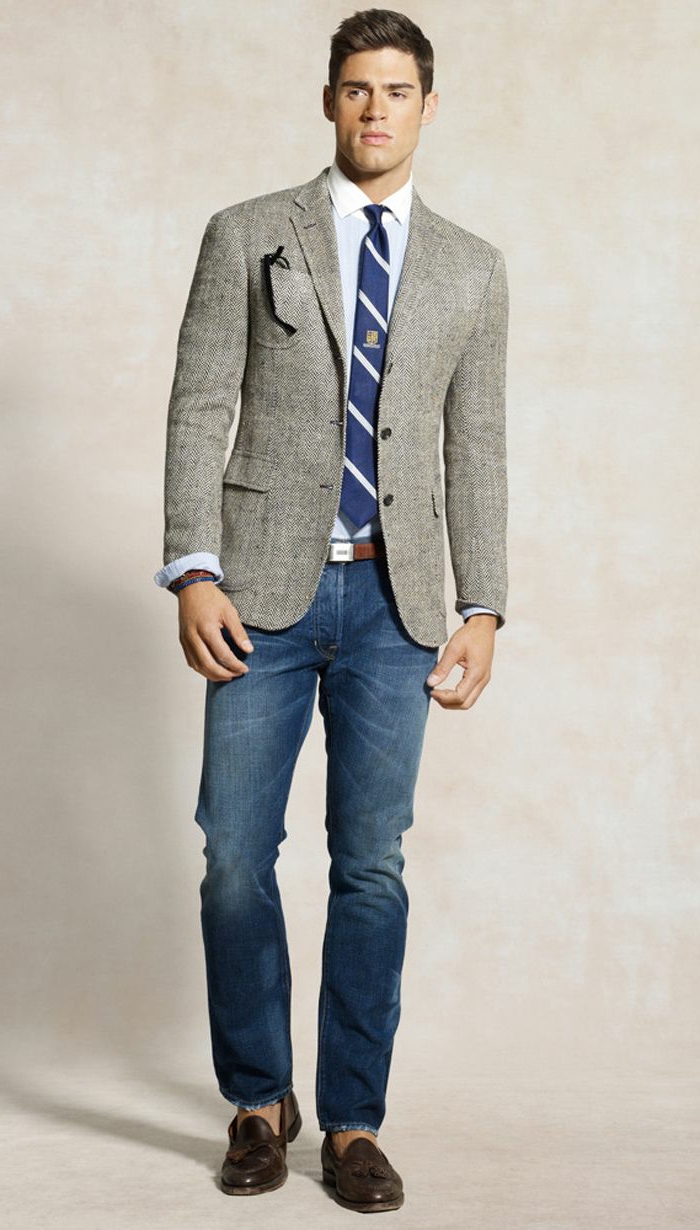 modèle business casual hommes hommes élégant vêtements en cuir chaussures cravate blazer gris