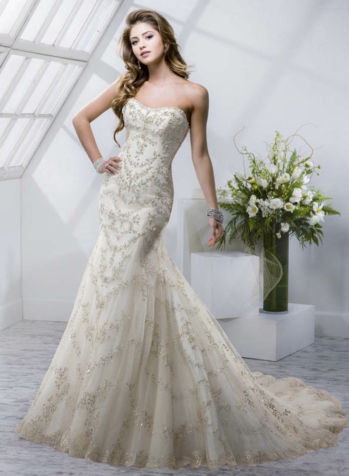 креативен модел шампанско сватбена рокля - дълъг дизайн