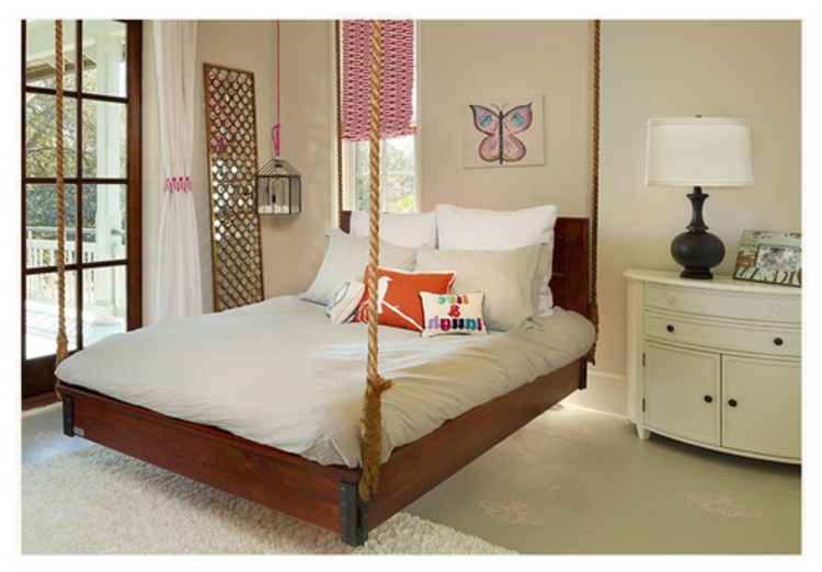 lit-suspendu-luxe pur-chic-noble-corde-bois et blanc oreiller harmonie avec salles