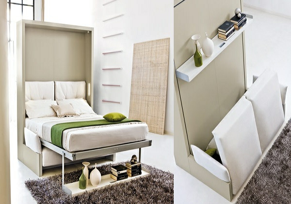De ahorro de espacio contemporáneo minimalista-negro-blanco-cama-sofá-inspiración para la pequeña espacio
