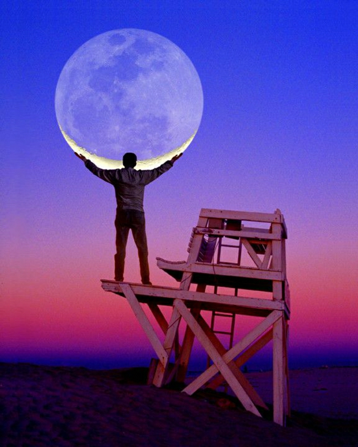 δροσερό εικόνες άνθρωπος Σελήνη ηλιοβασίλεμα τα χέρια